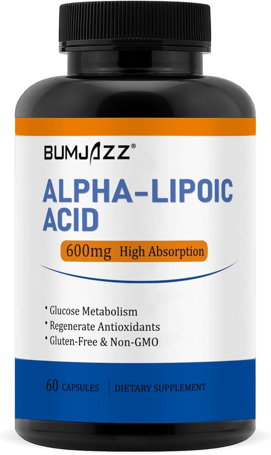 Bumjazz Alpha Lipoic Acid 600mg Capsules - Supports Glucose Metabolism & Antioxidant Regeneration - Non-GMO, Gluten & Soy Free - 60 Count