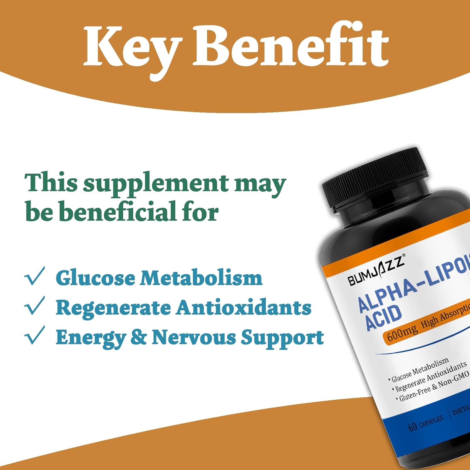 Bumjazz Alpha Lipoic Acid 600mg Capsules - Supports Glucose Metabolism & Antioxidant Regeneration - Non-GMO, Gluten & Soy Free - 60 Count