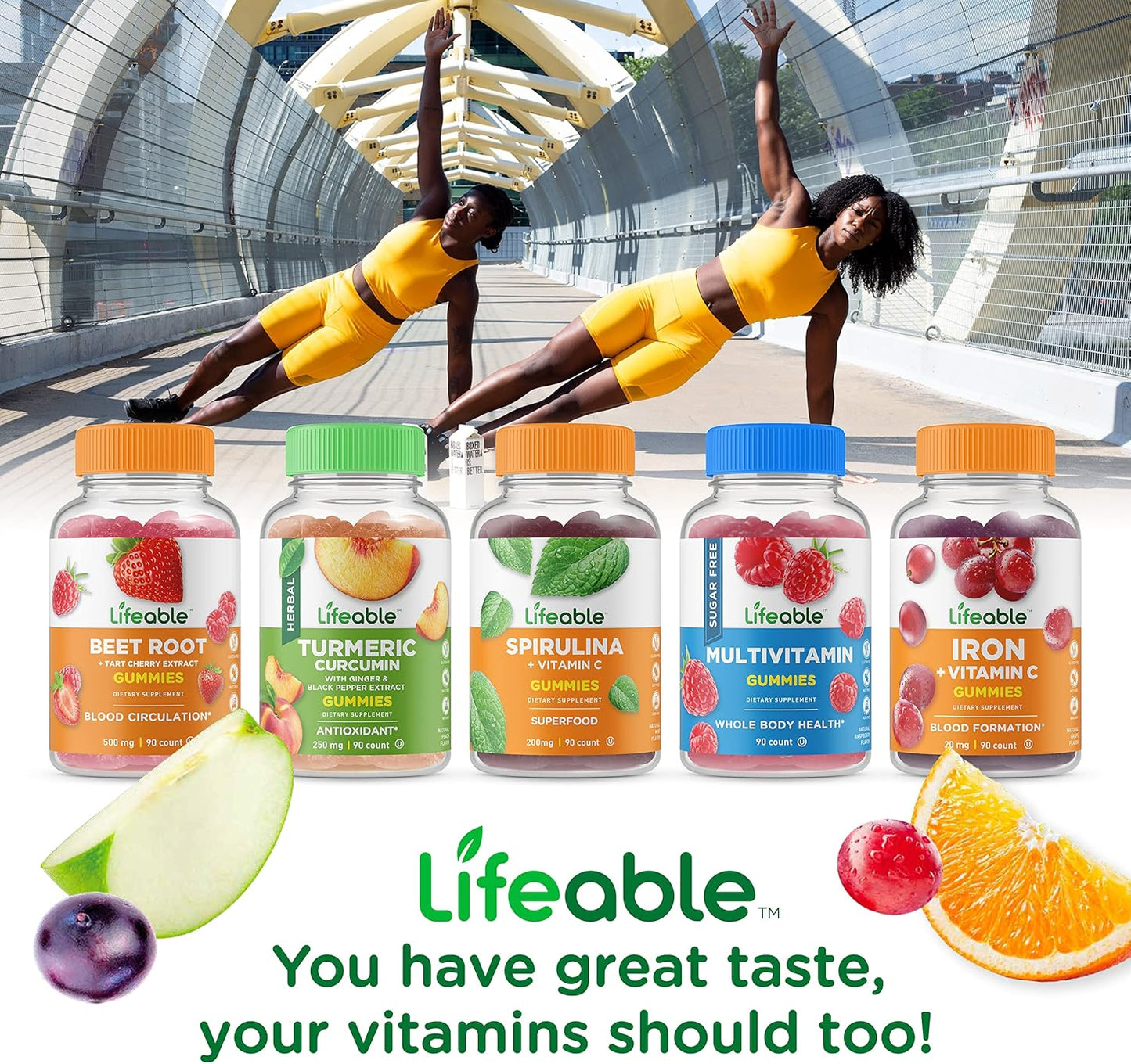 Bundle: 180 Chewable Gummy Vitamin C 750mg + Lifeable Garlic 1000mg Gummies - Gluten Free, GMO Free, Great Taste