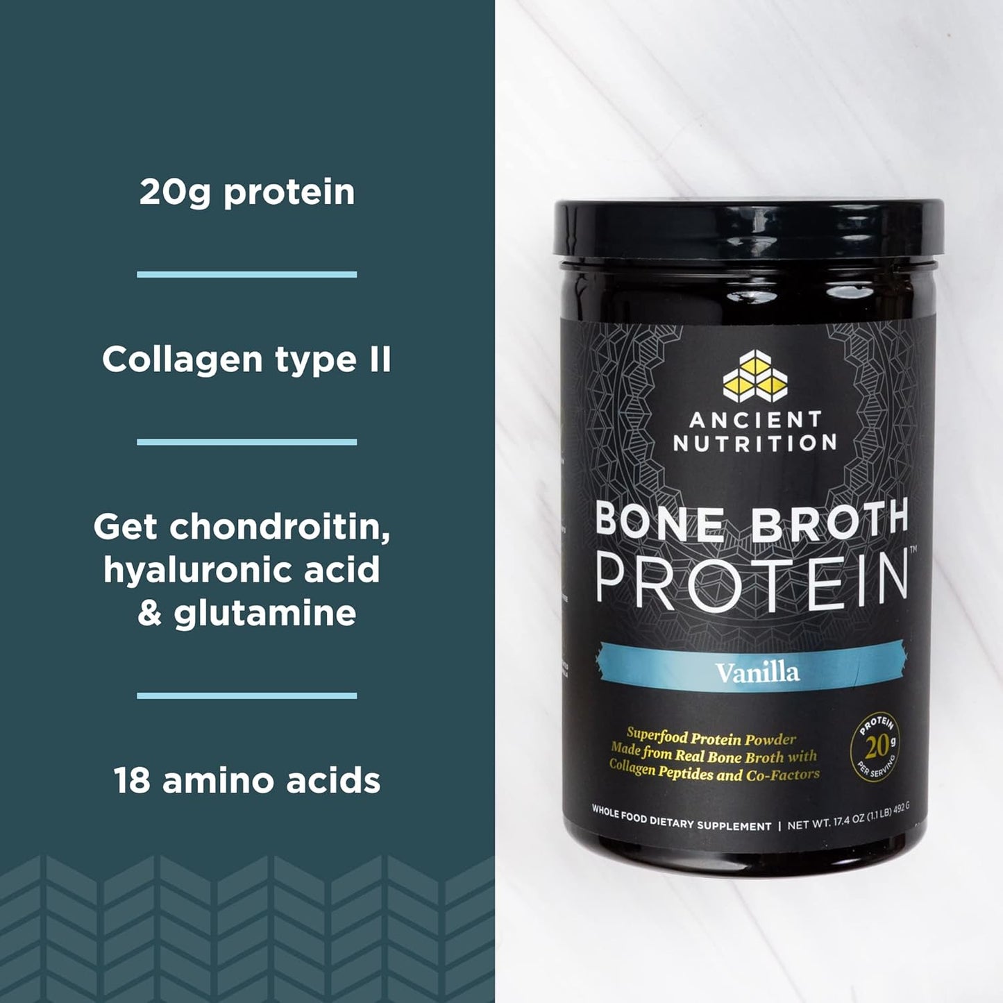 Bundle: Ancient Nutrition Vanilla Collagen & Bone Broth Protein Powders - 44 Servings