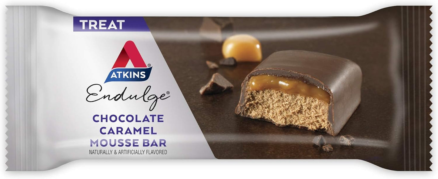Bundle: Atkins Endulge Chocolate Caramel Mousse Bar & Caramel Nut Chew Bar 5 Count - Low Carb Snacks