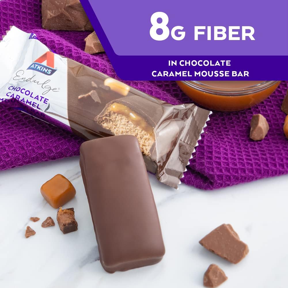 Bundle: Atkins Endulge Chocolate Caramel Mousse Bar & Caramel Nut Chew Bar 5 Count - Low Carb Snacks