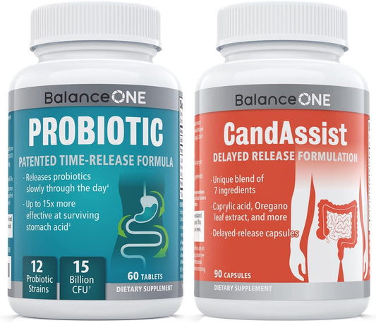 Bundle: Balance ONE Probiotic & CandAssist - 15 Billion Time-Release Probiotic with Caprylic Acid & Berberine for Natural Cleanse