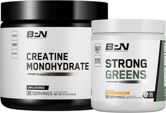 Bundle: BARE PERFORMANCE NUTRITION BPN Creatine Monohydrate & Strong Greens - Boost Performance and Health