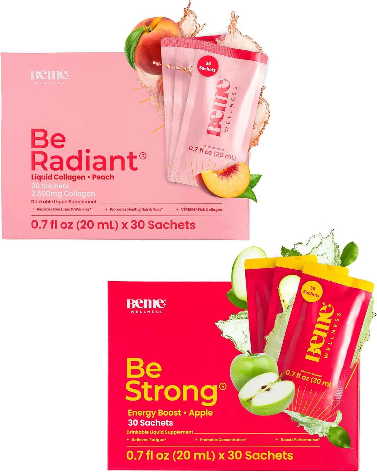 Bundle: BeMe BeRadiant Liquid Collagen & BeStrong Vitamin B12 Supplements - Improve Skin Health & Boost Energy!