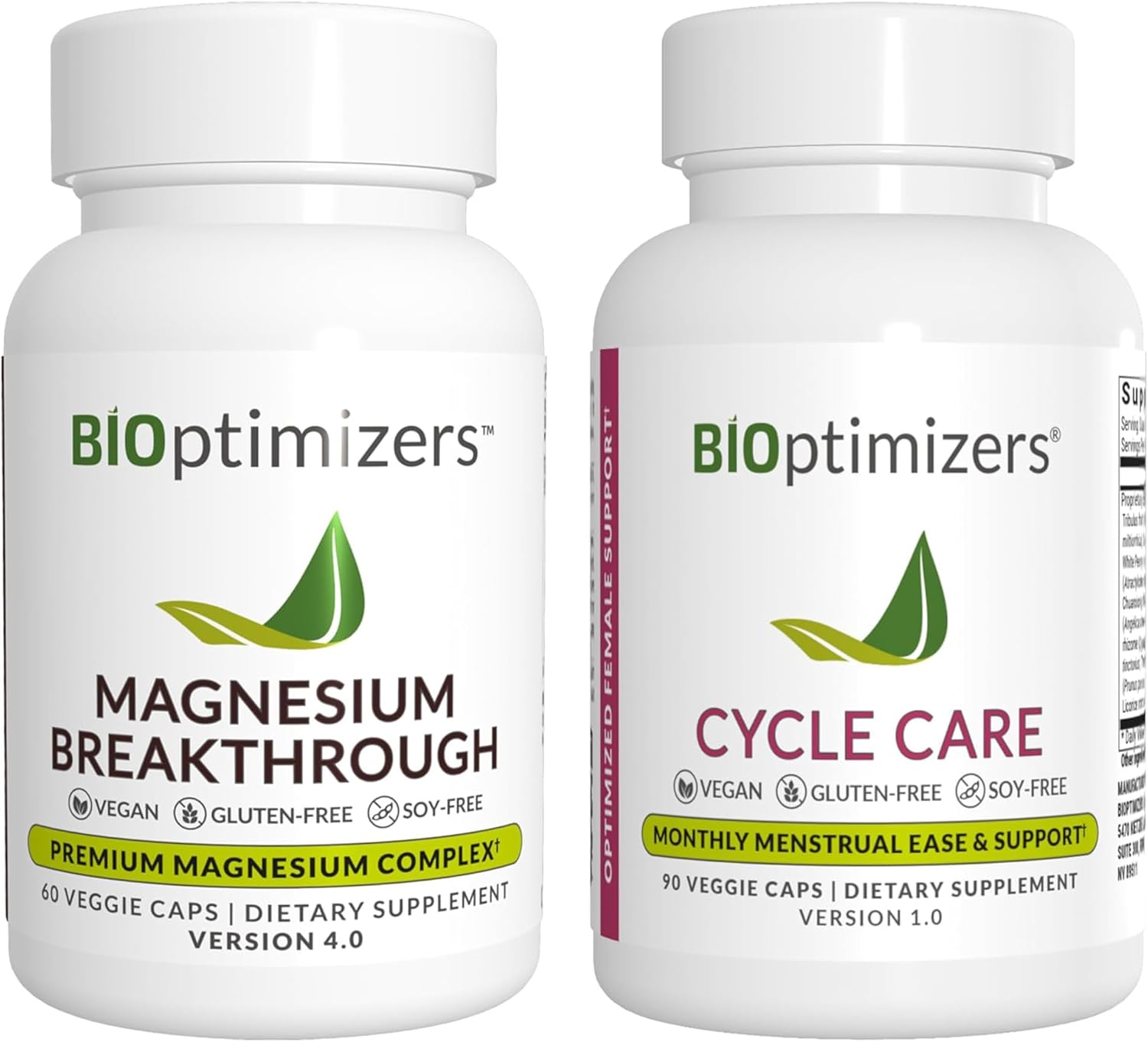 Bundle: BiOptimizers Magnesium Breakthrough 4.0 (60 Capsules) & Cycle Care (90 Capsules) - Natural Support for Sleep, Brain, and Menstrual Relief