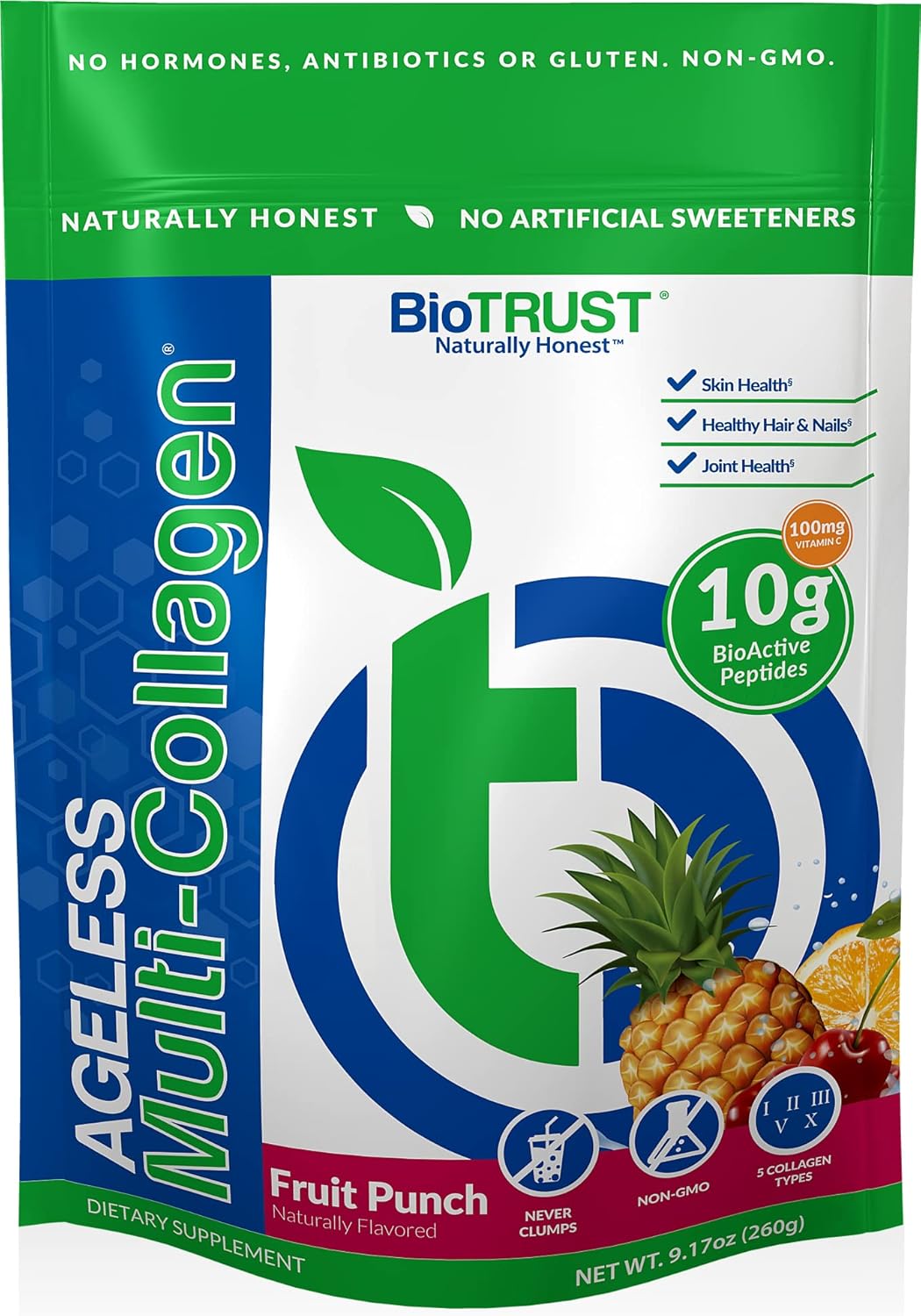 Bundle: BioTrust Ageless Multi Collagen Protein Powder with Fruit Punch Flavor in BlenderBottle