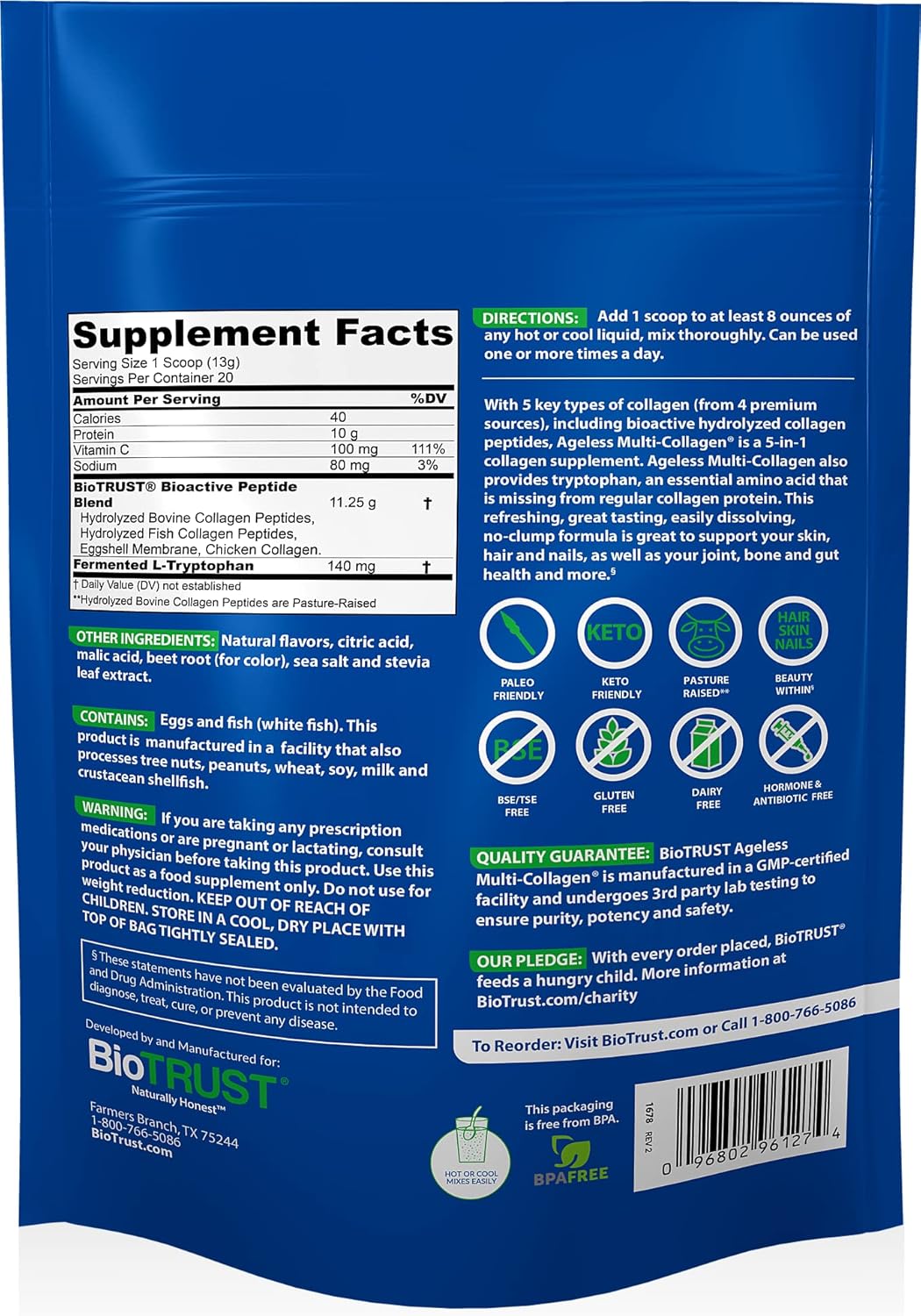 Bundle: BioTrust Ageless Multi Collagen Protein Powder with Fruit Punch Flavor in BlenderBottle