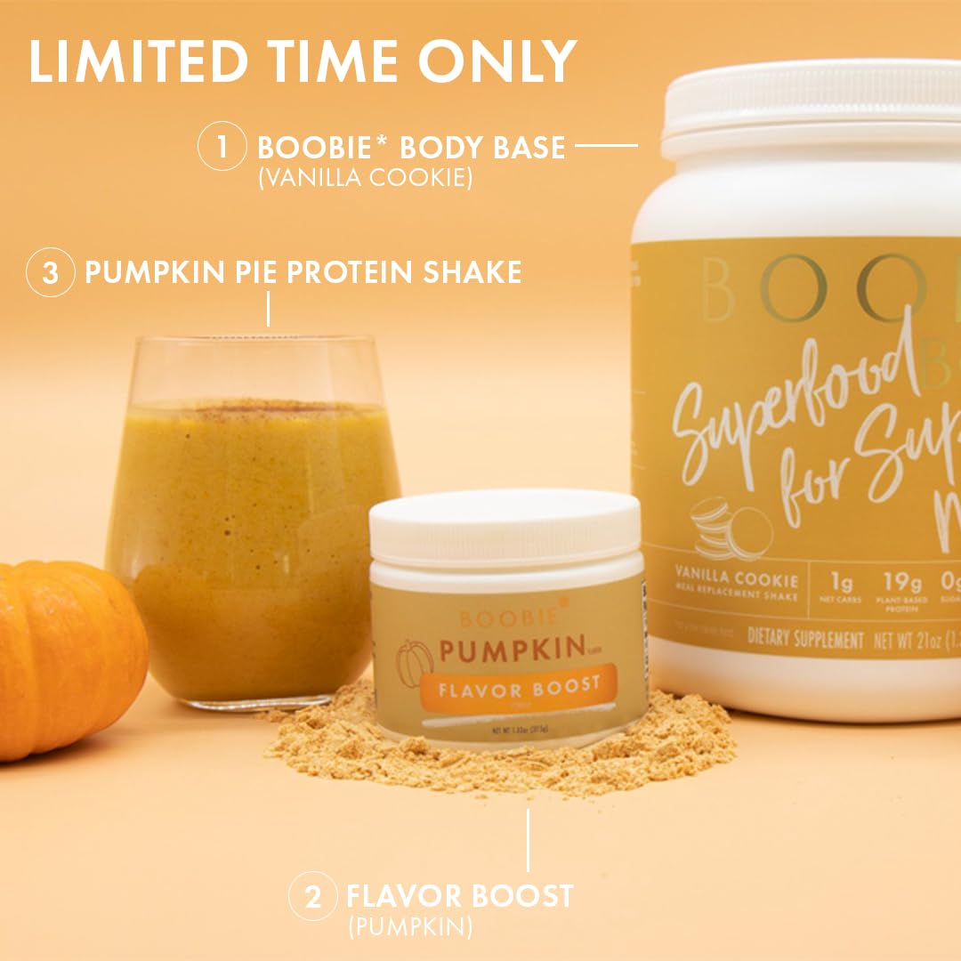 Bundle: Boobie Brands Boobie Body Superfood Protein Shake - Pregnancy Protein Powder for Lactation Support, Metabolism, Energy - Vanilla Cookie Protein Tub with Pumpkin Flavor Boost