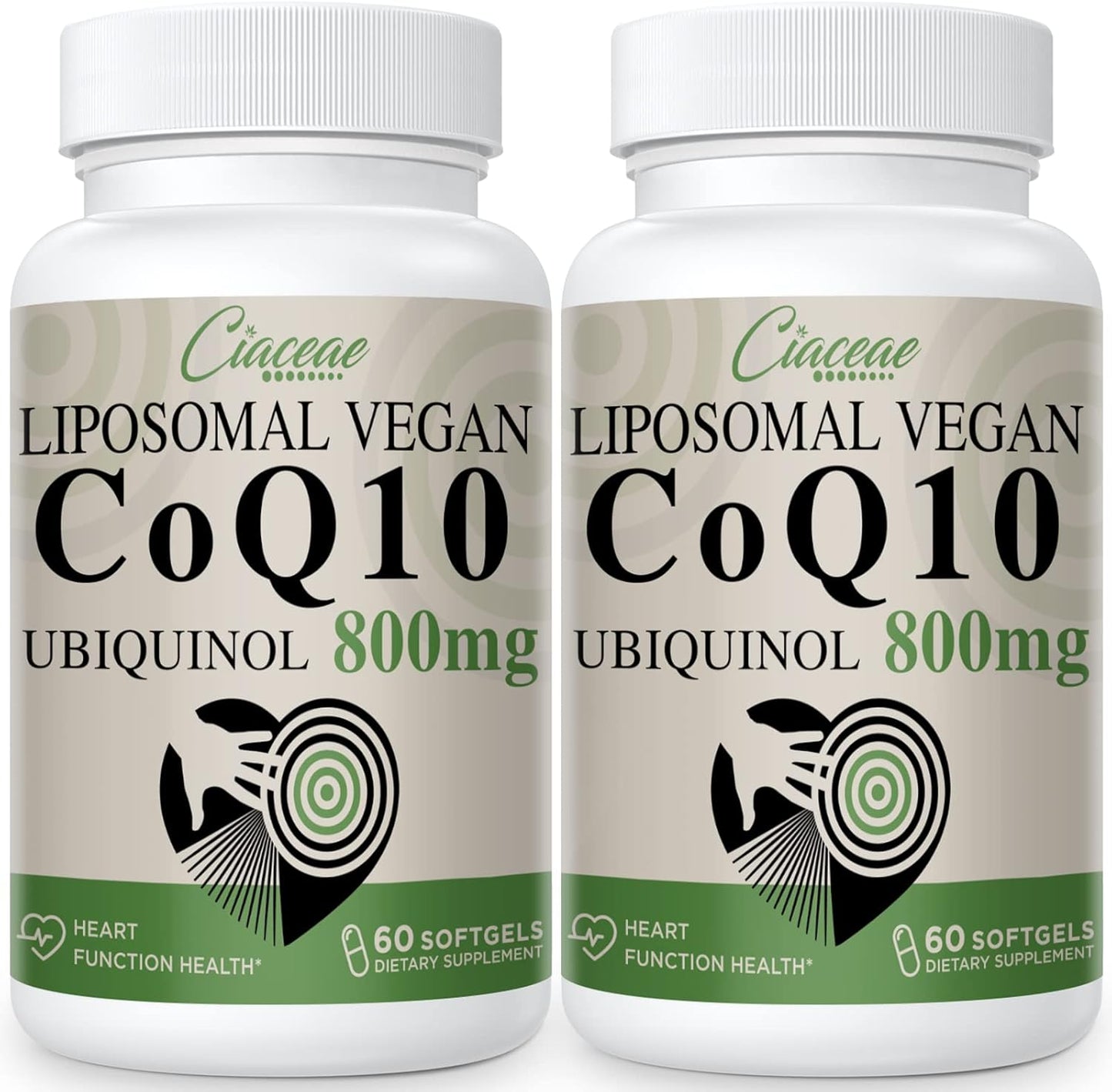 Bundle: Ciaceae Liposomal CoQ10 800mg + Ubiquinol CoQ10 600mg Softgels with Omega-3, Shilajit, & PQQ - 2PCS