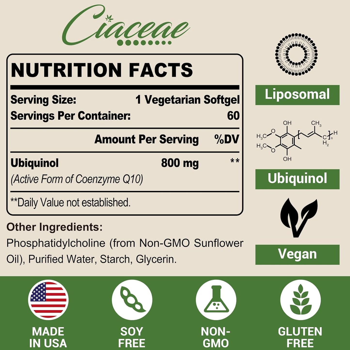 Bundle: Ciaceae Liposomal CoQ10 800mg + Ubiquinol CoQ10 600mg Softgels with Omega-3, Shilajit, & PQQ - 2PCS