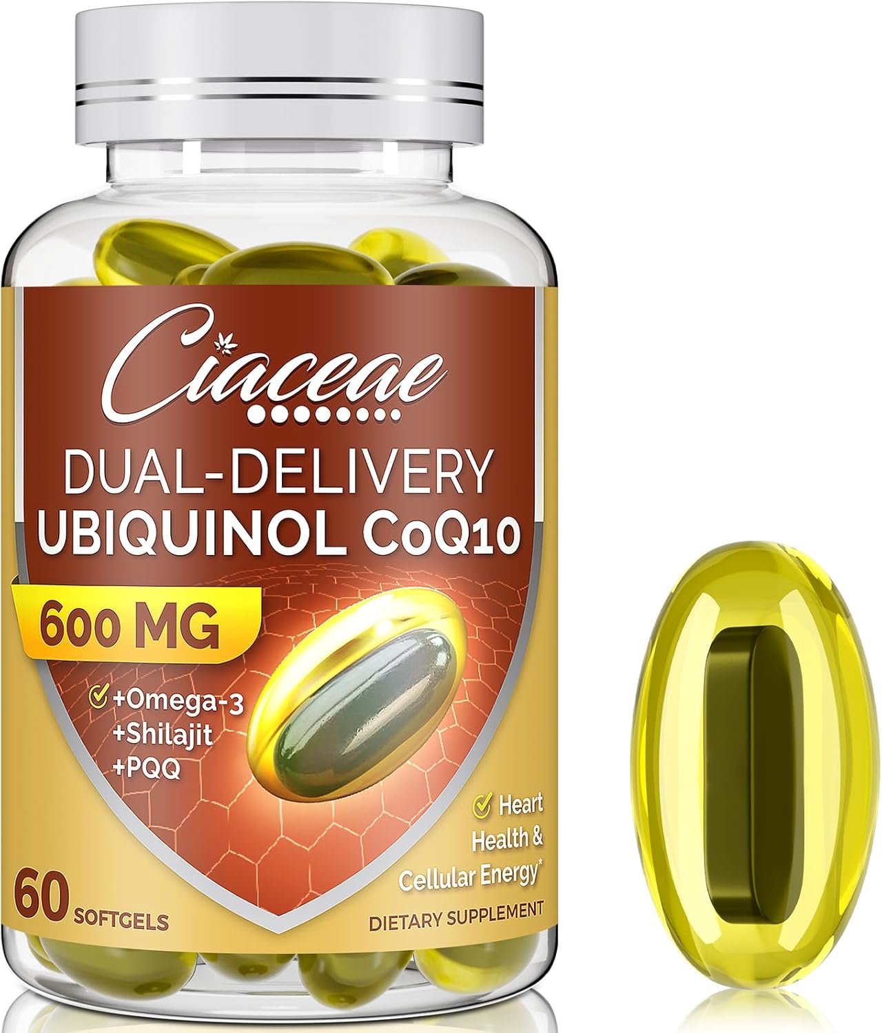 Bundle: Ciaceae Liposomal CoQ10 800mg + Ubiquinol CoQ10 600mg Softgels with Omega-3, Shilajit, & PQQ