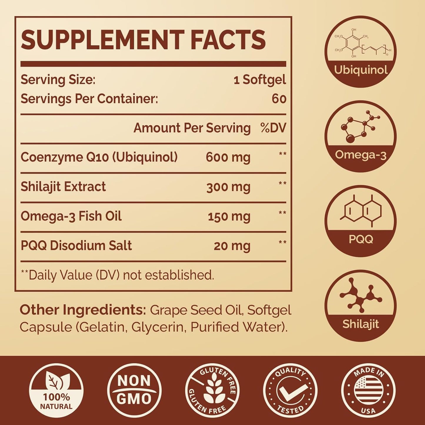 Bundle: Ciaceae Liposomal CoQ10 800mg + Ubiquinol CoQ10 600mg Softgels with Omega-3, Shilajit, & PQQ - 2PCS