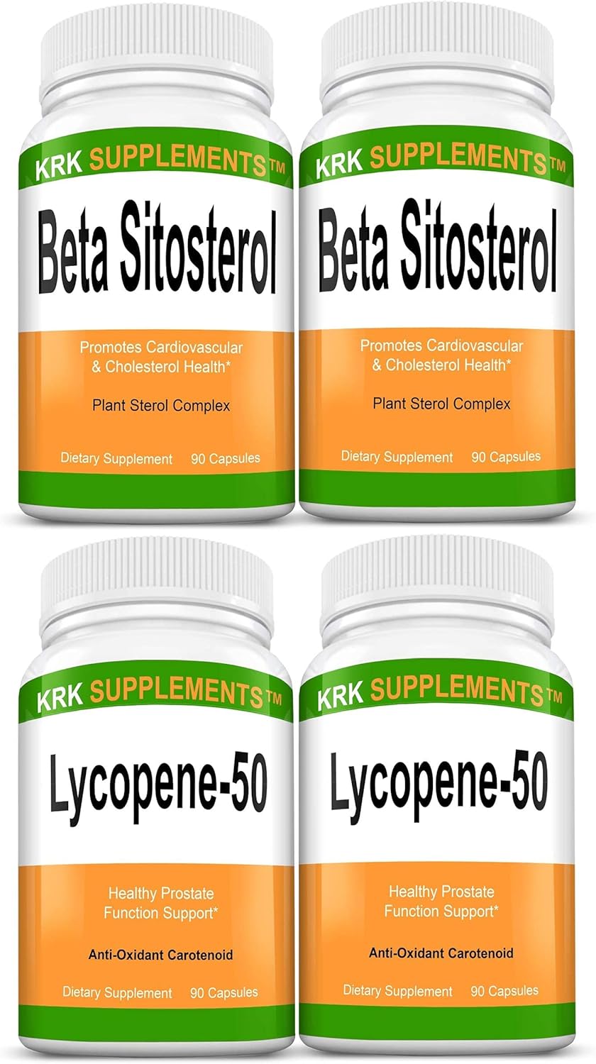 Bundle Combo: 2 Bottles Beta Sitosterol + 2 Bottles Lycopene Supplements by KRK