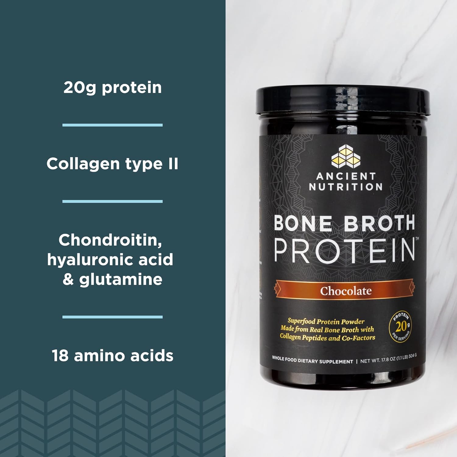 Bundle Deal: Ancient Nutrition Bone Broth Protein Powder in Chocolate (40 Servings) + Beef Bone Broth Protein Powder in Salted Caramel (20 Servings)