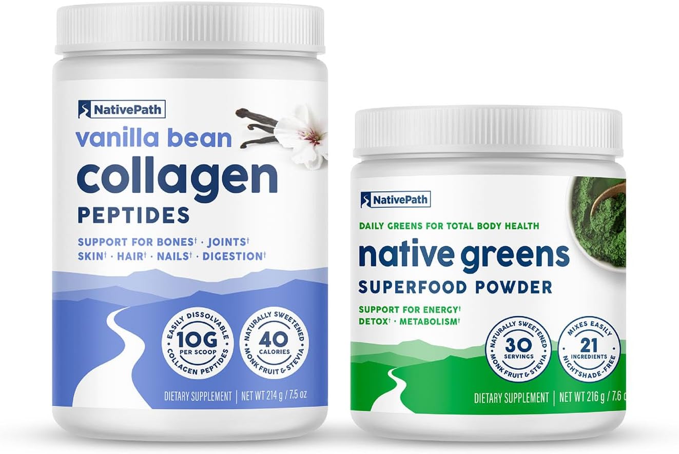 Bundle Deal: Vanilla Bean Collagen & Superfood Organic Native Greens Powder by NativePath