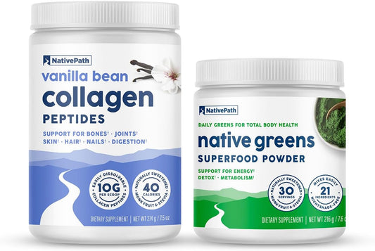 Bundle Deal: Vanilla Bean Collagen & Superfood Organic Native Greens Powder by NativePath