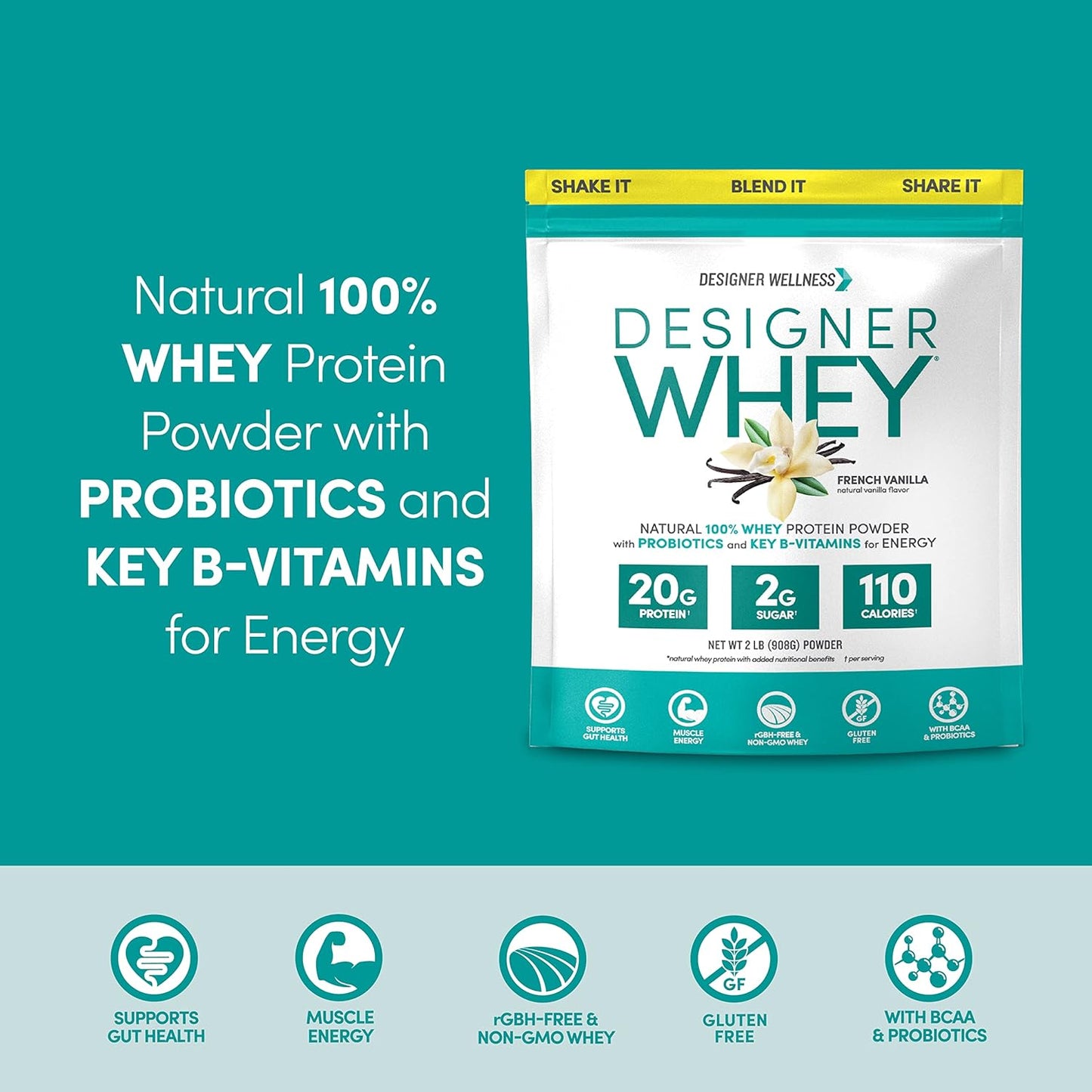 Bundle: Designer Wellness 2lb French Vanilla & Gourmet Chocolate Whey Protein - High Quality Ingredients for Health & Fitness