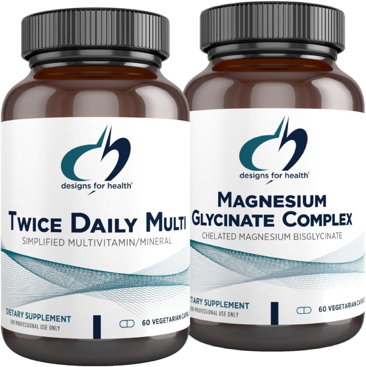 Bundle: Designs for Health Magnesium Glycinate & Multivitamin - Premium Folate & High Absorption Magnesium Supplement - 60 Capsules each - BoostGo Australia