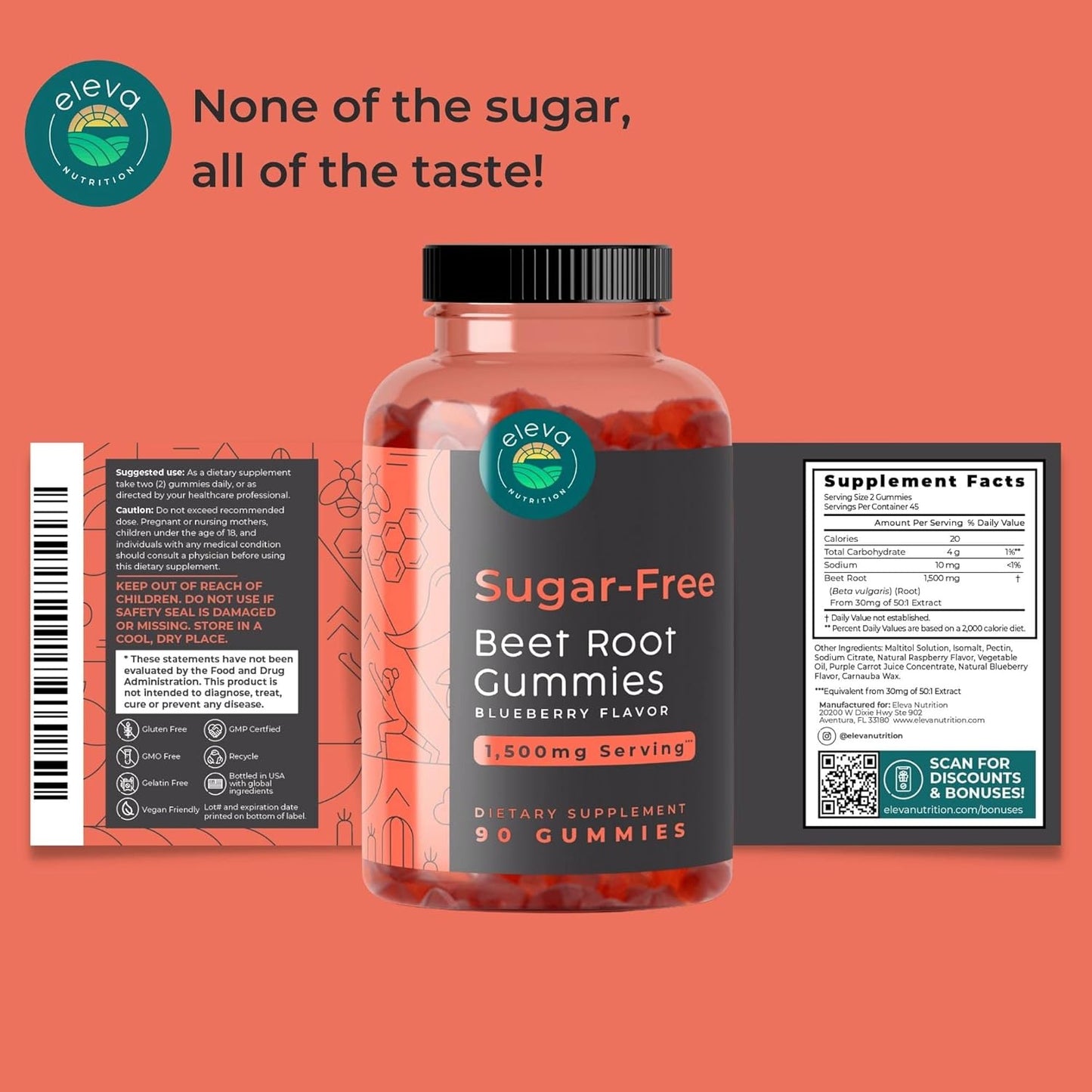 Bundle: Eleva Nutrition Sugar-Free Beet Root Gummies with Citrus Bergamot Complex and Bioflavonoids