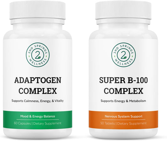 Bundle for Optimal Living: 2nd Springs B-100 Complex & Adaptogen Complex - Boost Energy, Calm Relief, Emotional Well-Being