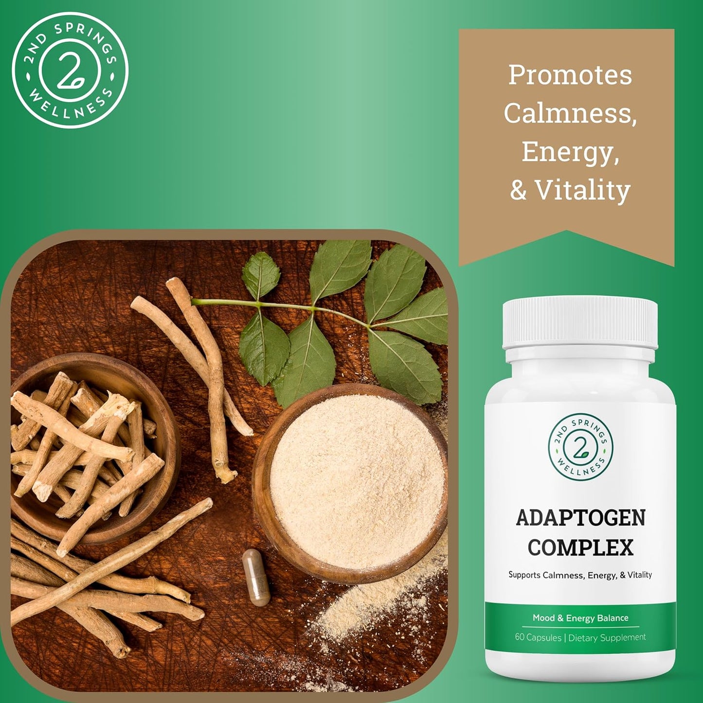 Bundle for Optimal Living: 2nd Springs B-100 Complex & Adaptogen Complex - Boost Energy, Calm Relief, Emotional Well-Being