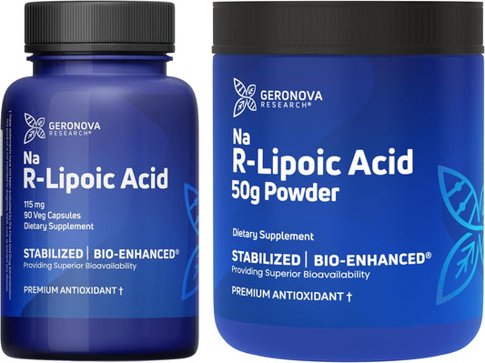 Bundle: Geronova Research R-Lipoic Acid 115mg Capsules & Bio-Enhanced Na R-Lipoic Acid 50g Powder