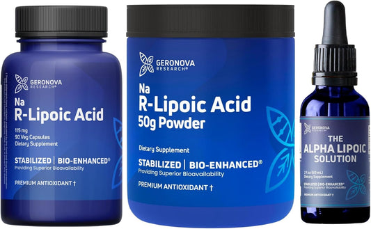 Bundle: Geronova Research R-Lipoic Acid 115mg Capsules & Bio-Enhanced Na R-Lipoic Acid Powder