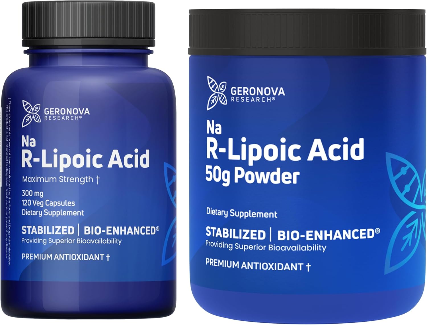Bundle: Geronova Research R-Lipoic Acid 300mg Capsules & Bio-Enhanced Na R-Lipoic Acid 50g Powder