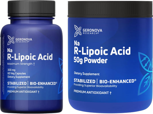 Bundle: Geronova Research R-Lipoic Acid 300mg Capsules & Bio-Enhanced Na R-Lipoic Acid Powder