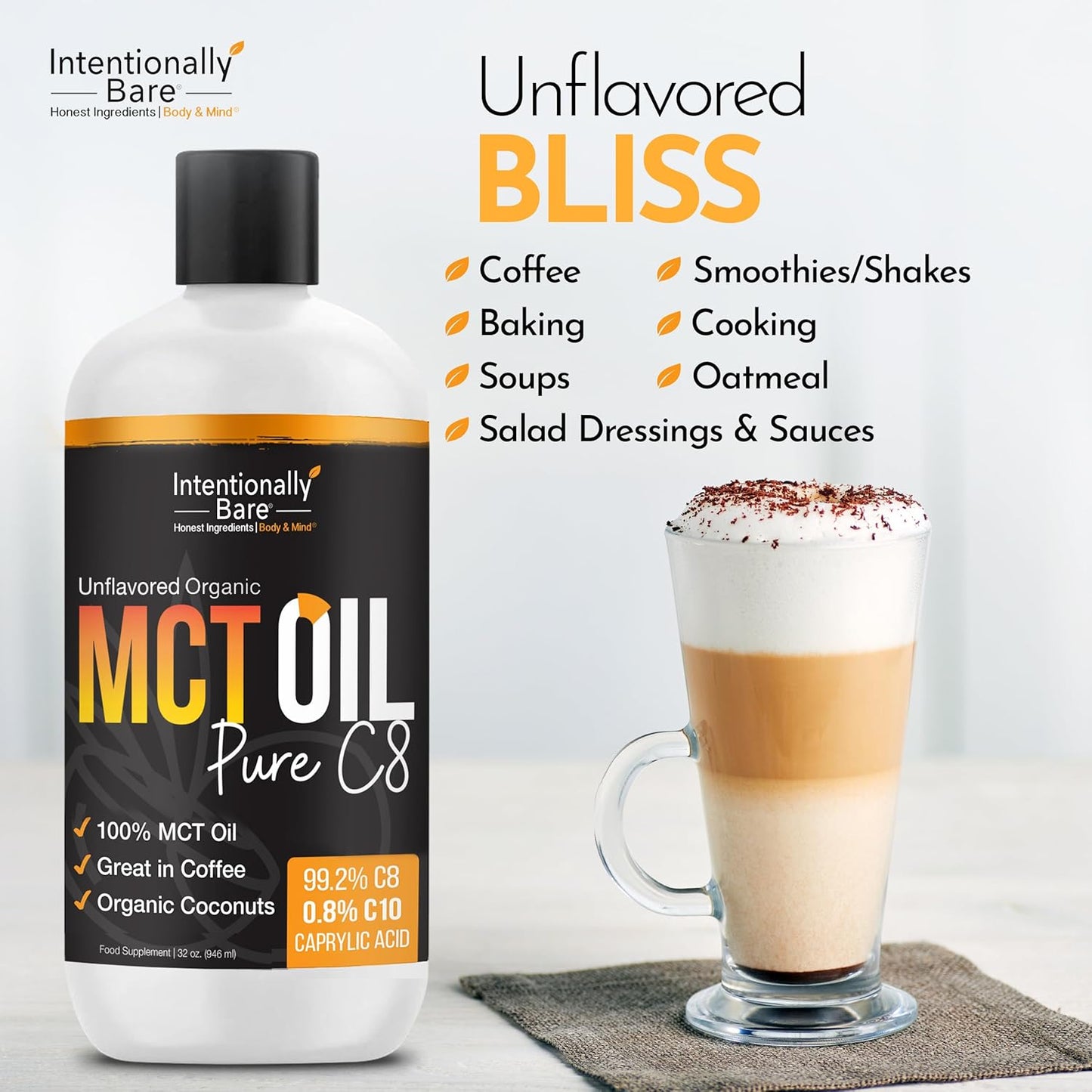 Bundle: Intentionally Bare MCT Oil Capsules and Pure C8 MCT Oil for Enhanced Performance and Energy Boost