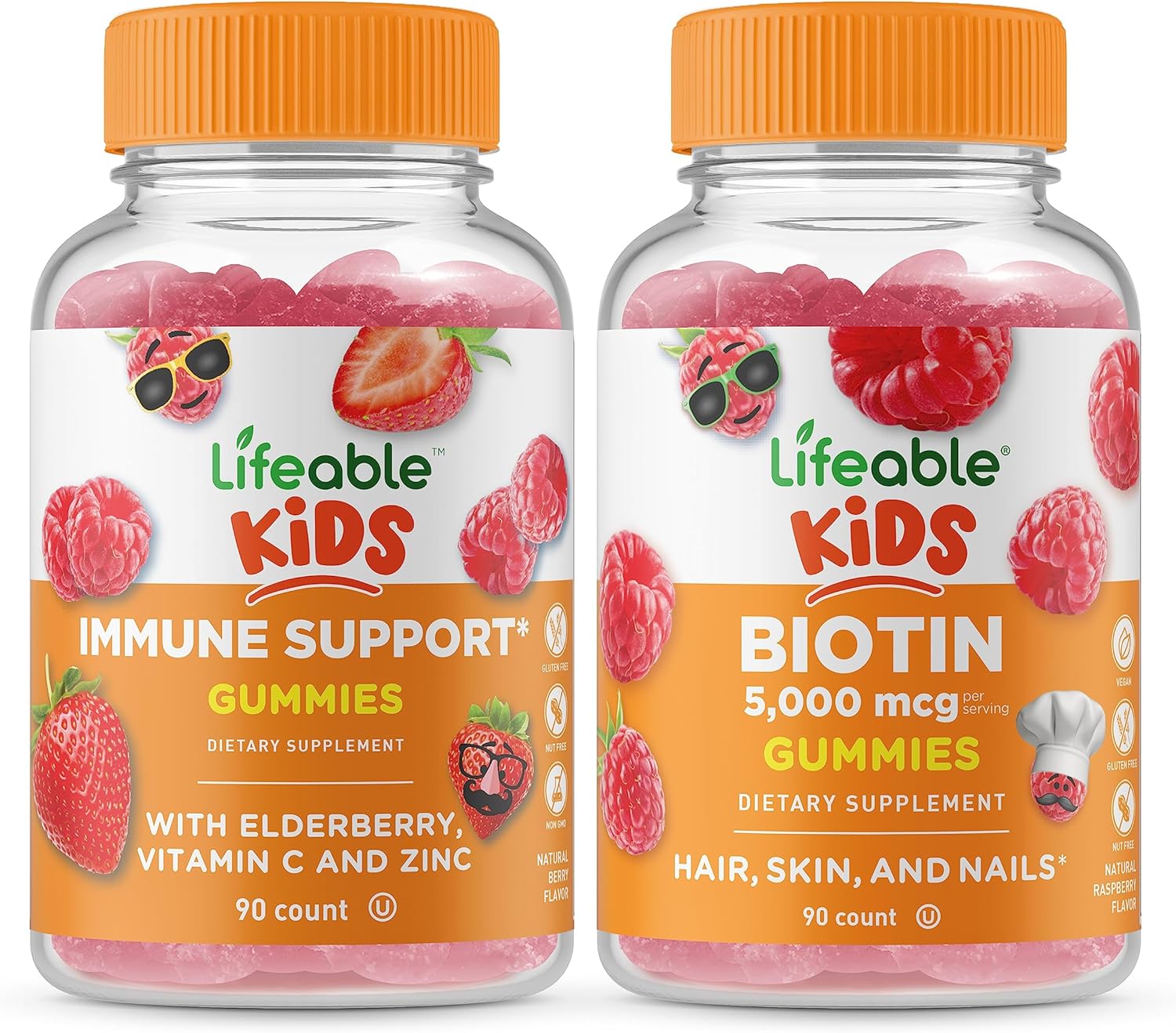 Bundle: Kids Immune Support + Biotin Gummies - Tasty Vitamin Supplement, Gluten-Free, GMO-Free Chewables