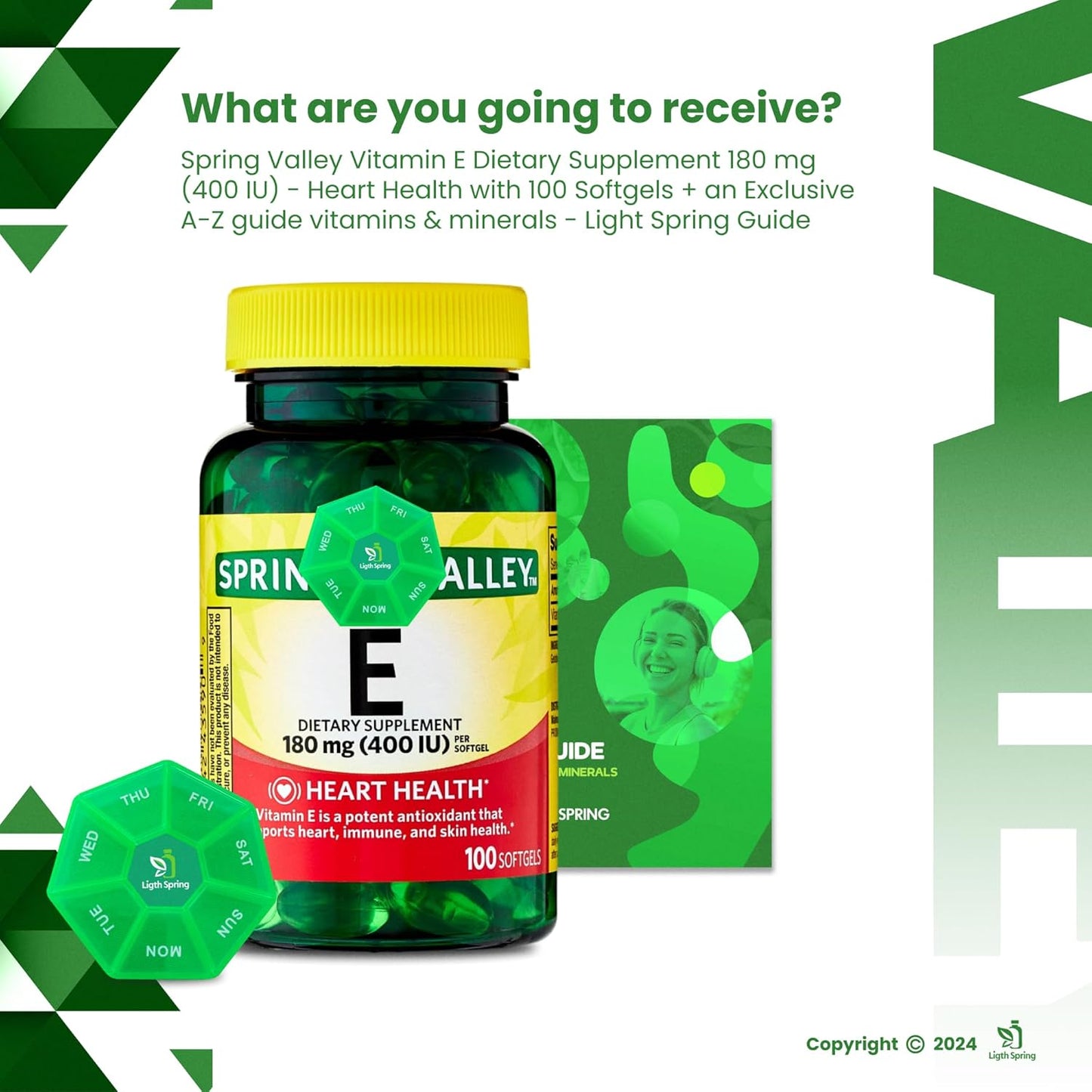 Bundle: LightSpring Vitamin E 180 mg (400 IU) Softgels, A to Z Vitamins & Minerals + Pill Organizer