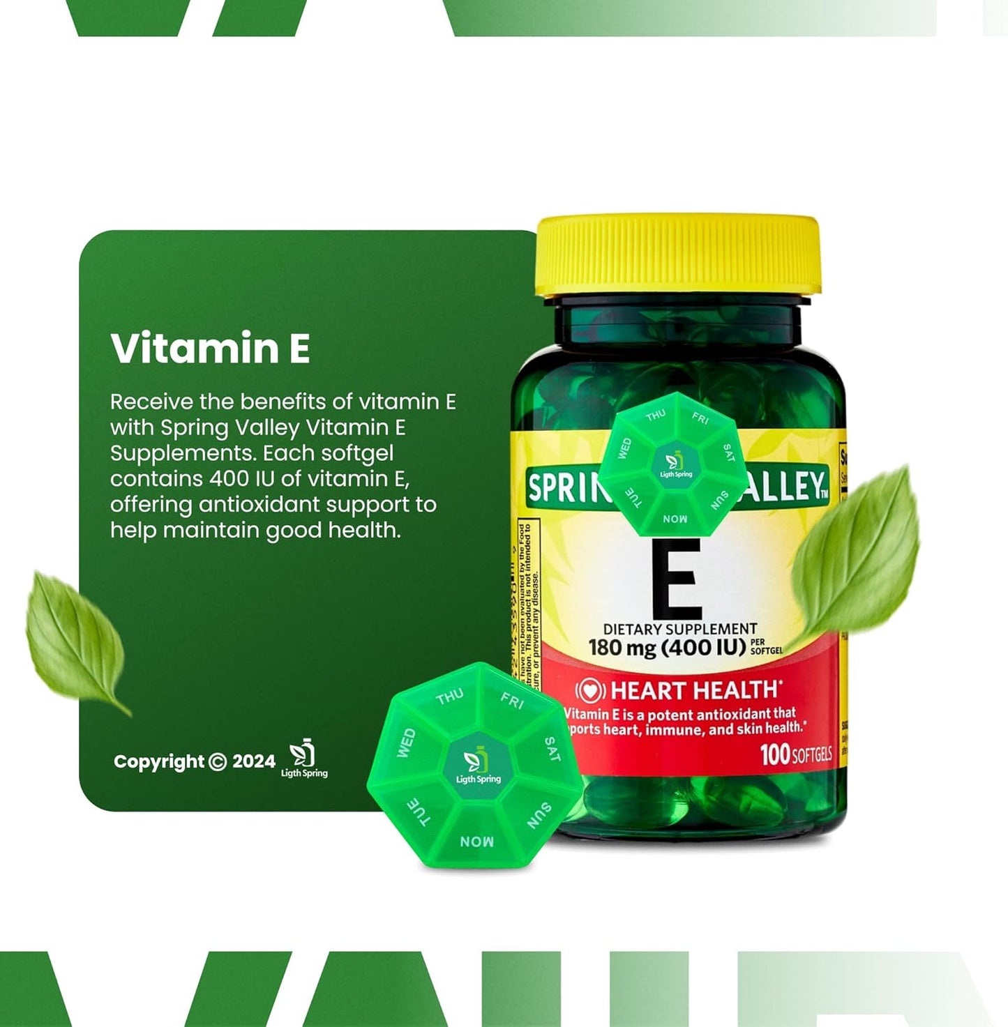 Bundle: LightSpring Vitamin E 180 mg (400 IU) Softgels, A to Z Vitamins & Minerals + Pill Organizer