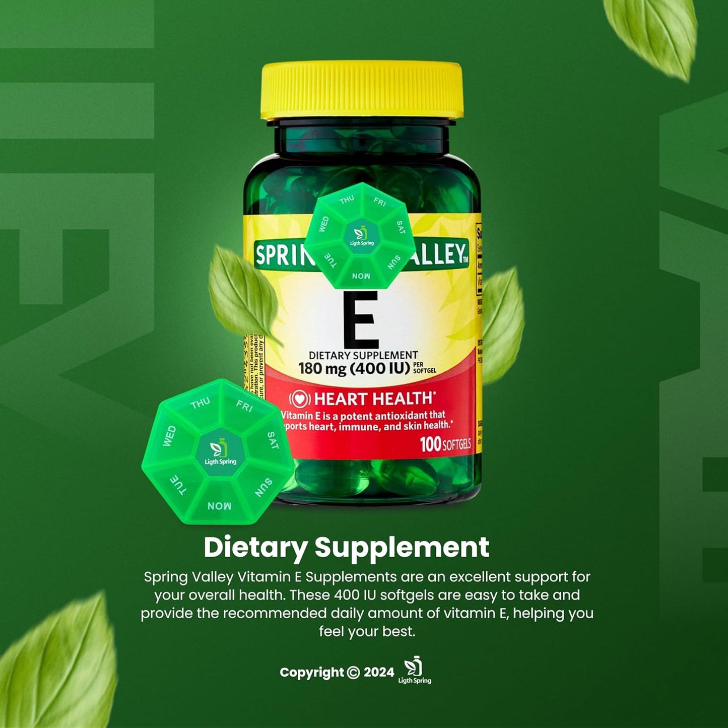 Bundle: LightSpring Vitamin E 180 mg (400 IU) Softgels, A to Z Vitamins & Minerals + Pill Organizer