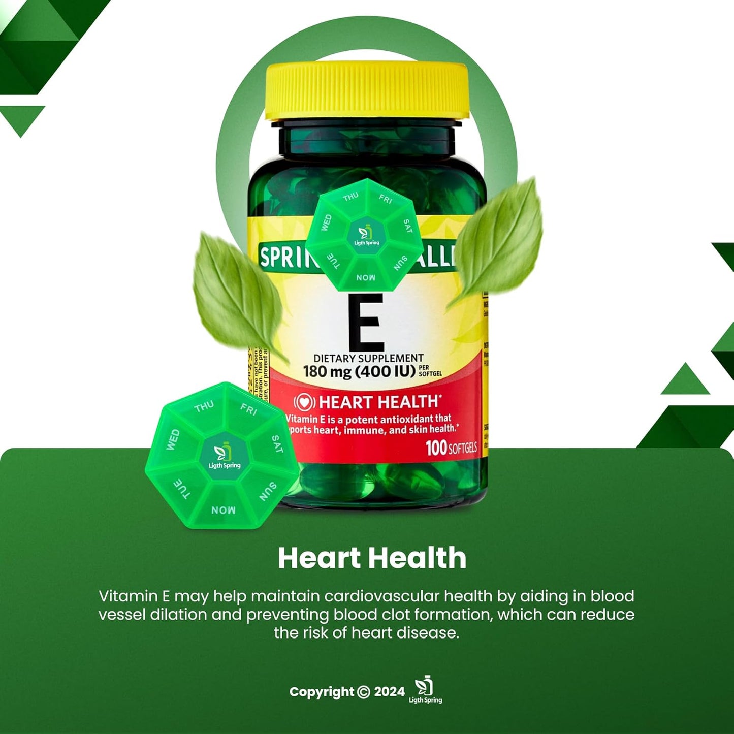 Bundle: LightSpring Vitamin E 180 mg (400 IU) Softgels, A to Z Vitamins & Minerals + Pill Organizer