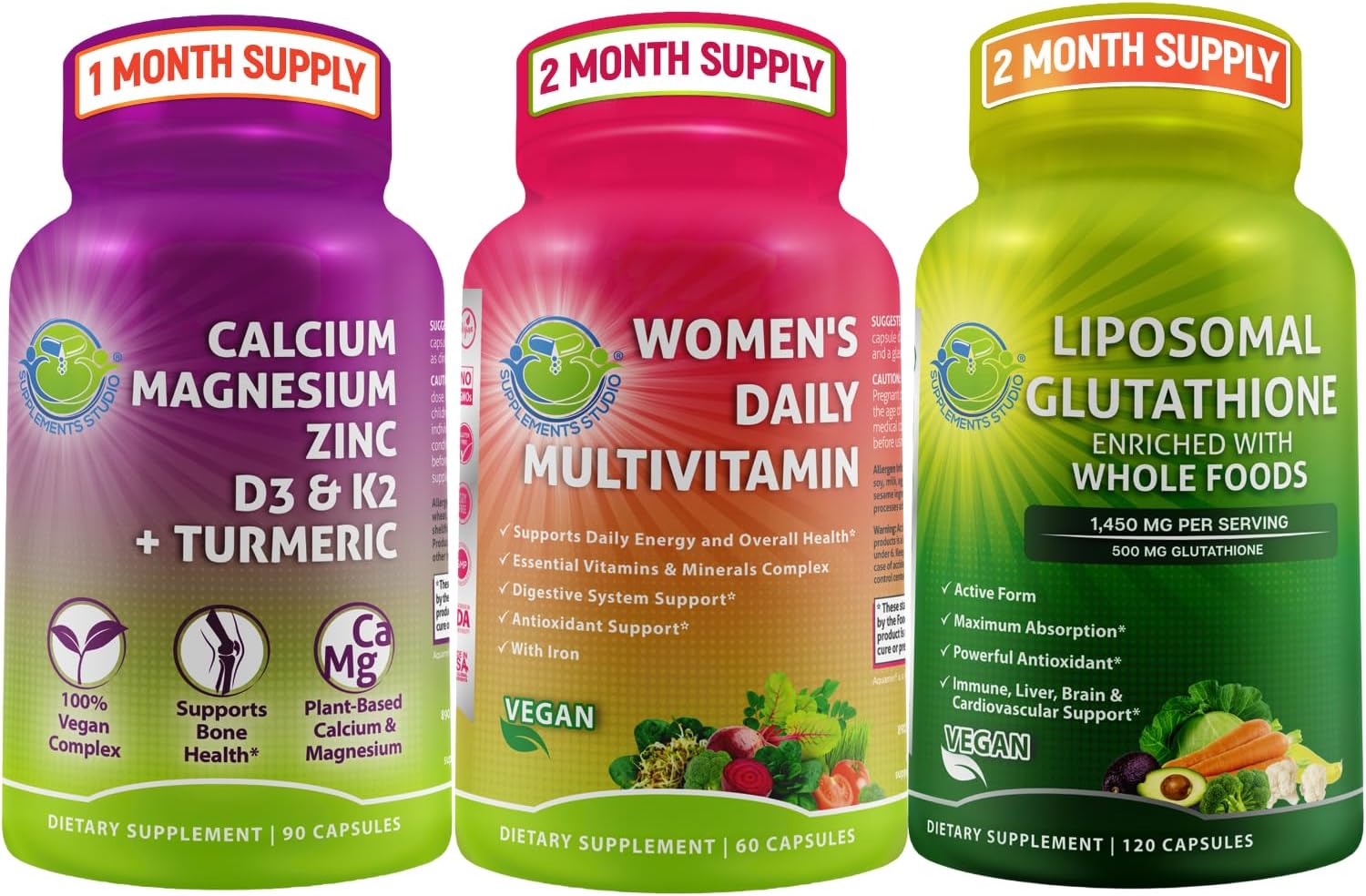 Bundle: Liposomal Glutathione 500mg & Women's Daily Multivitamin with Iron & Plant-Based Calcium 500mg for Optimal Health