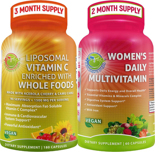 Bundle: Liposomal Vitamin C Capsules 1500mg + Women's Daily Multivitamin with Iron for Optimal Health