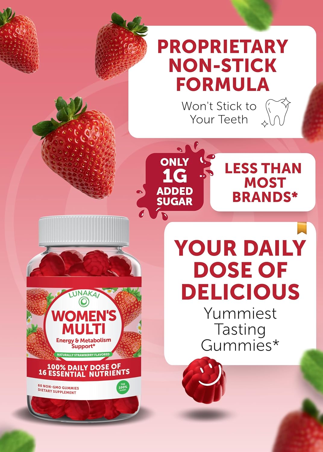 Bundle: Lunakai Vitamin D3 & Women's Multivitamin Gummies - Immune, Bone, Mood Support - 100% DV 16 Essential Vitamins Minerals - 30 Day Supply