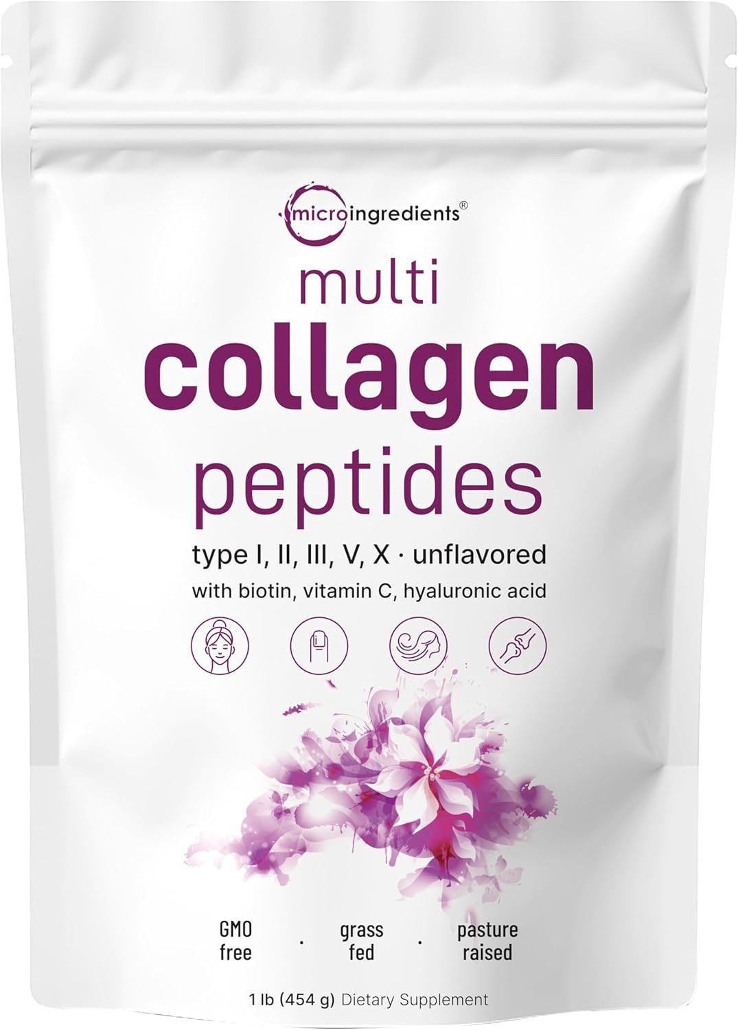 Bundle: Micro Ingredients Multi Collagen Protein Powder 16oz + Moringa Oleifera 6,000mg 300 Capsules | Grass-Fed Collagen Peptides & Antioxidant Supplement Pack