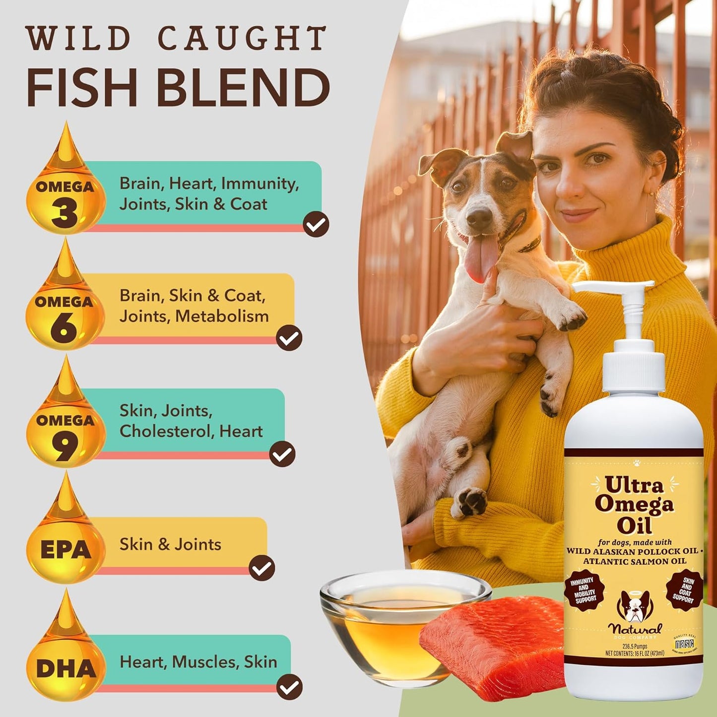 Bundle: Natural Dog Company Canine Vitality Dog Vitamins & Supplements - Hip & Joint Chews + Ultra Omega Fish Oil for Dogs