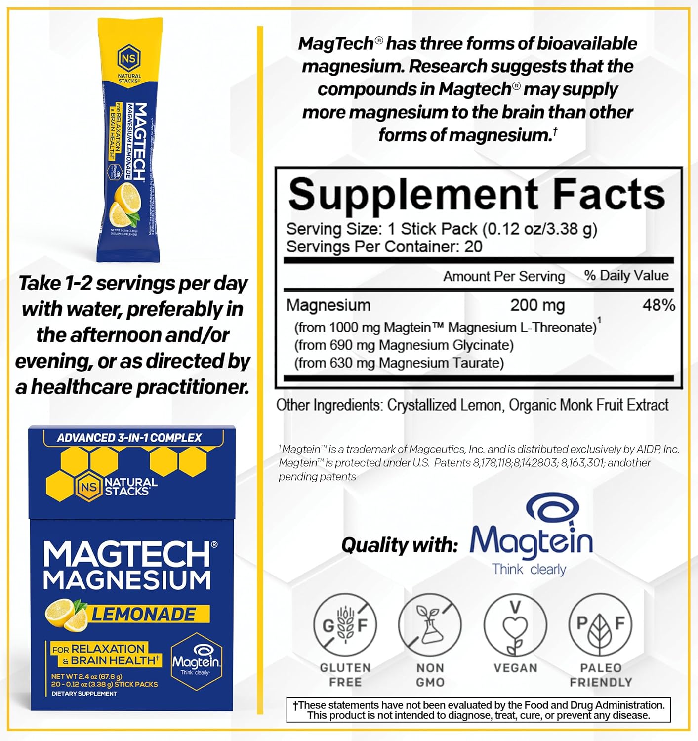 Bundle: NATURAL STACKS Magtech Magnesium Drink Mix & Zen Magnesium Gummies - Brain Health & Stress Relief - 35 Servings