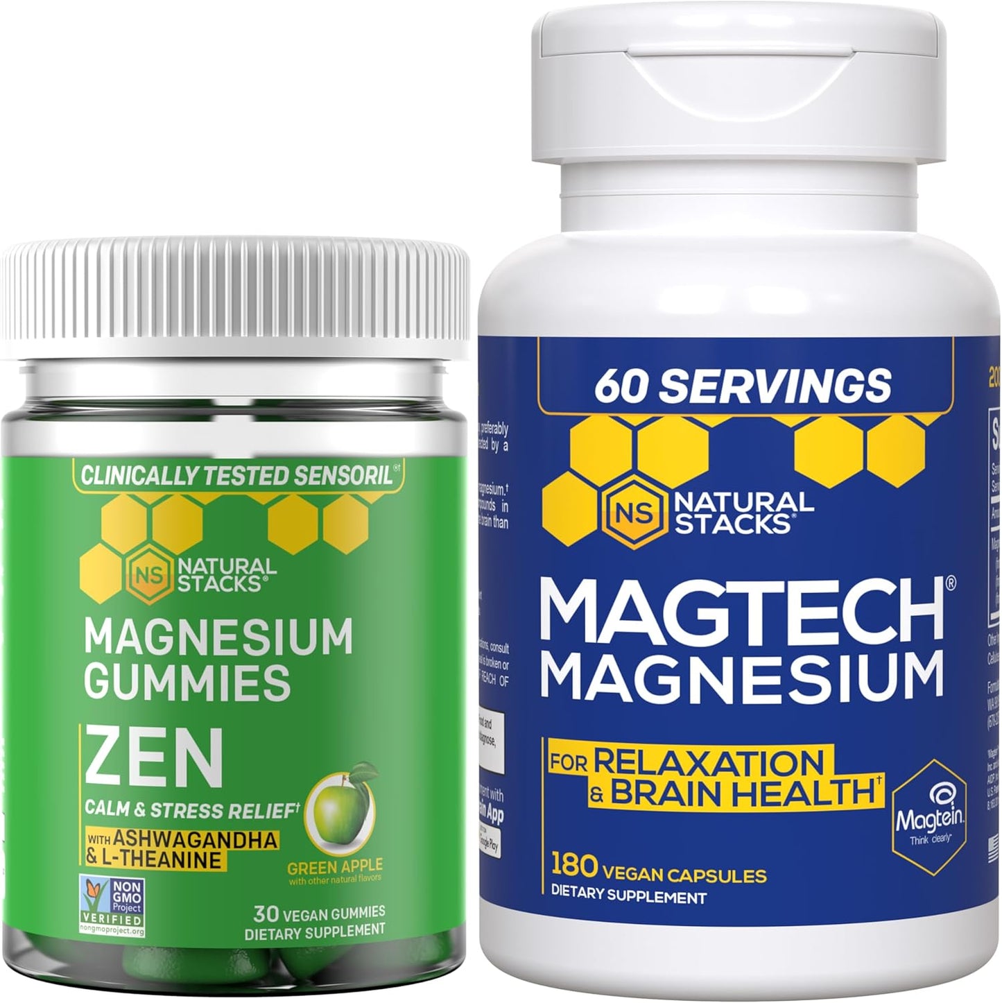 Bundle: Natural Stacks Magtech Magnesium + Zen Magnesium Gummies - 4 Forms for Brain Health & Stress Relief - 210 Pieces