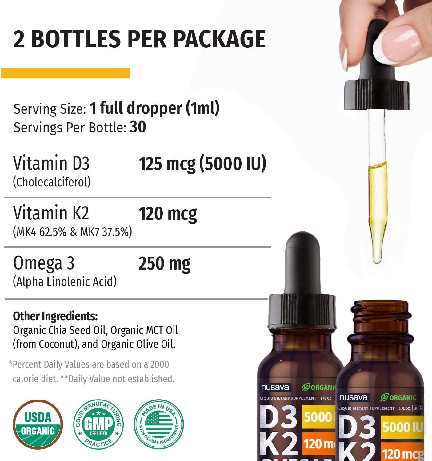 Bundle: NUSAVA D3 K2 Unflavored & Vanilla Liquid Drops - Heart, Joint, Bone, Muscle, Immune Support - Non-GMO, Gluten-Free (2 Pack)