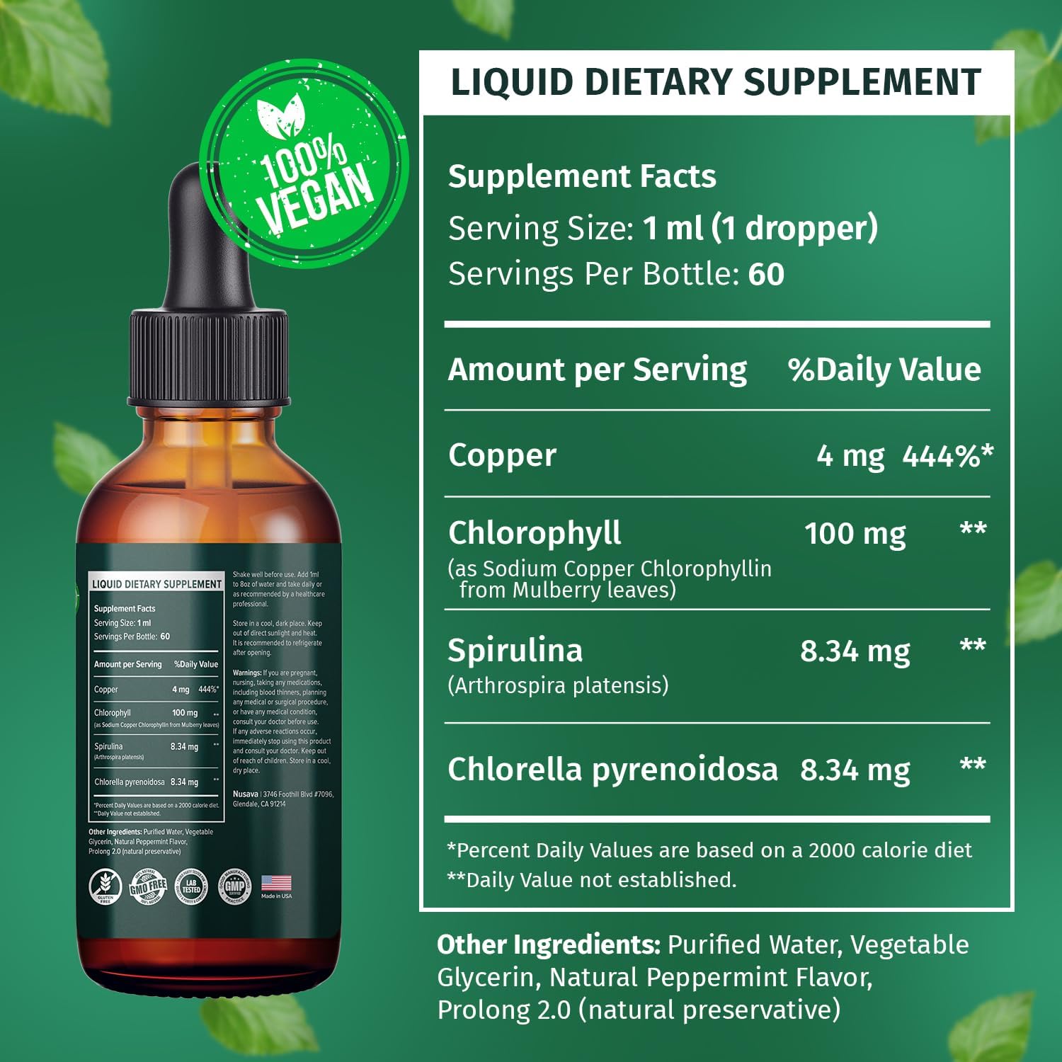 Bundle: NUSAVA Strawberry D3 K2 & Chlorophyll Liquid Drops - Heart, Joint, Energy, Immune Support - Non-GMO, Gluten-Free - 2pk