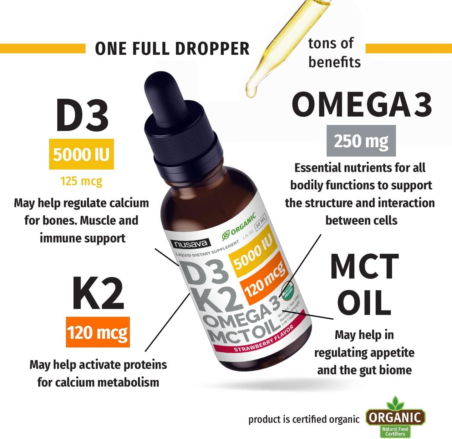 Bundle: NUSAVA Strawberry D3 K2 & Chlorophyll Liquid Drops - Heart, Joint, Energy, Immune Support - Non-GMO, Gluten-Free - 2pk