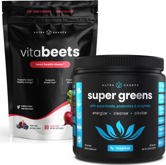 Bundle: NutraChamps Beet Root Chewables & Greens Superfood Powder - Boost Energy & Immunity with Natural Ingredients
