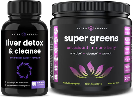 Bundle: NutraChamps Liver Cleanse Detox Capsules + Super Greens Antioxidant Superfood Powder