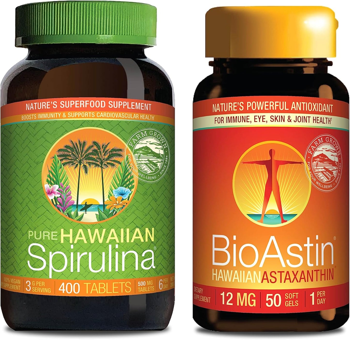 Bundle: Nutrex BioAstin Astaxanthin 12mg 50 Count + Pure Hawaiian Spirulina 500 mg Tablets 400 Count - Save on Antioxidants