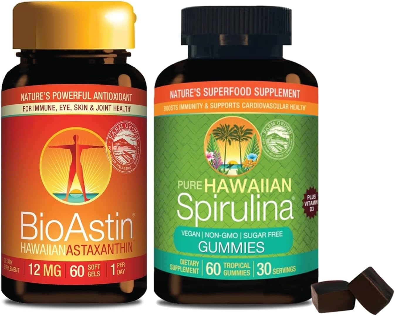 Bundle: Nutrex BioAstin Hawaiian Astaxanthin 12mg + Pure Spirulina Superfood Gummy 60 Count